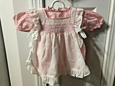 Vintage Polly Flinders Baby Girl Dress 18 Month Pink White Smocked Pinafore