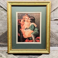 Vintage Victorian 1939, "Sweethearts" by Thomas L. Cathay, Framed Print 11" x 9"