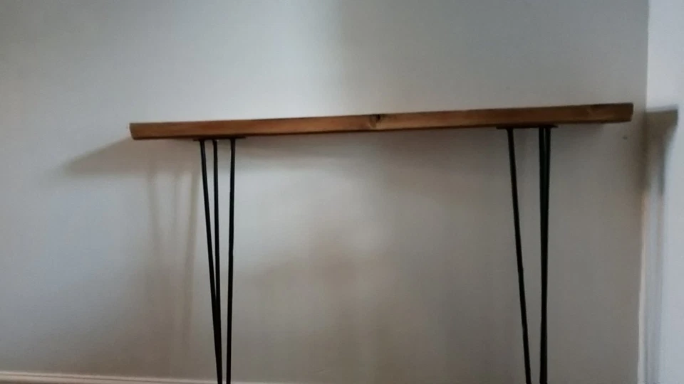 Slim, handmade aged pine Console hall table, old pine top, hairpin legs - Image 3 of 4