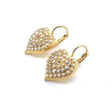 Earrings By Mariana Woman Heart Shape Pearl and Golden Swarovski Crystals