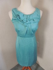 Ann Taylor LOFT Sleeveless Dress Size 0 Blue Green Ruffle 