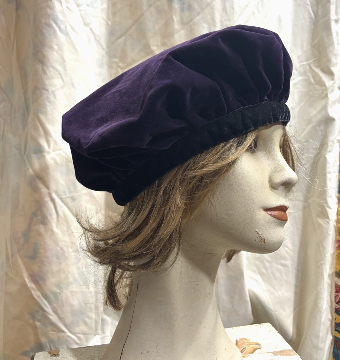 Vintage Yves Saint Laurent Rive Gauche Purple Velvet Beret Hat Orig Label