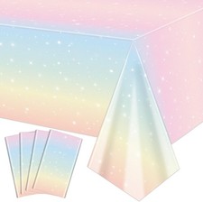 4 Pack Pastel Rainbow Tablecloths 51x87" Plastic Disposable Covers