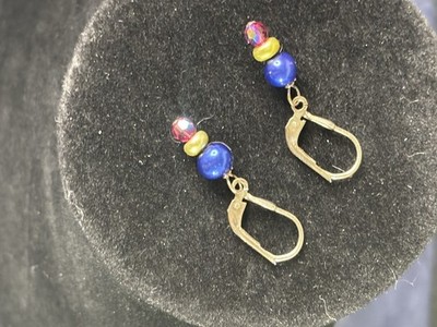 Ohrhänger Sterling 925 rot weiß und blau gefärbt Süßwasserperlen