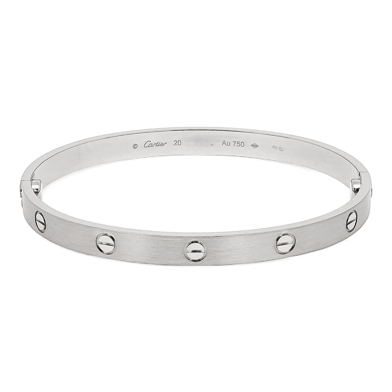 Cartier Love Bracelet Brushed Classic Model 18K White Gold Size 20
