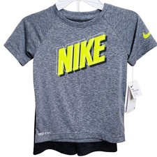 Nike Boys Size 4 2 Piece Set Gray Dri-FIT T-Shirt and Black Shorts NWT Active
