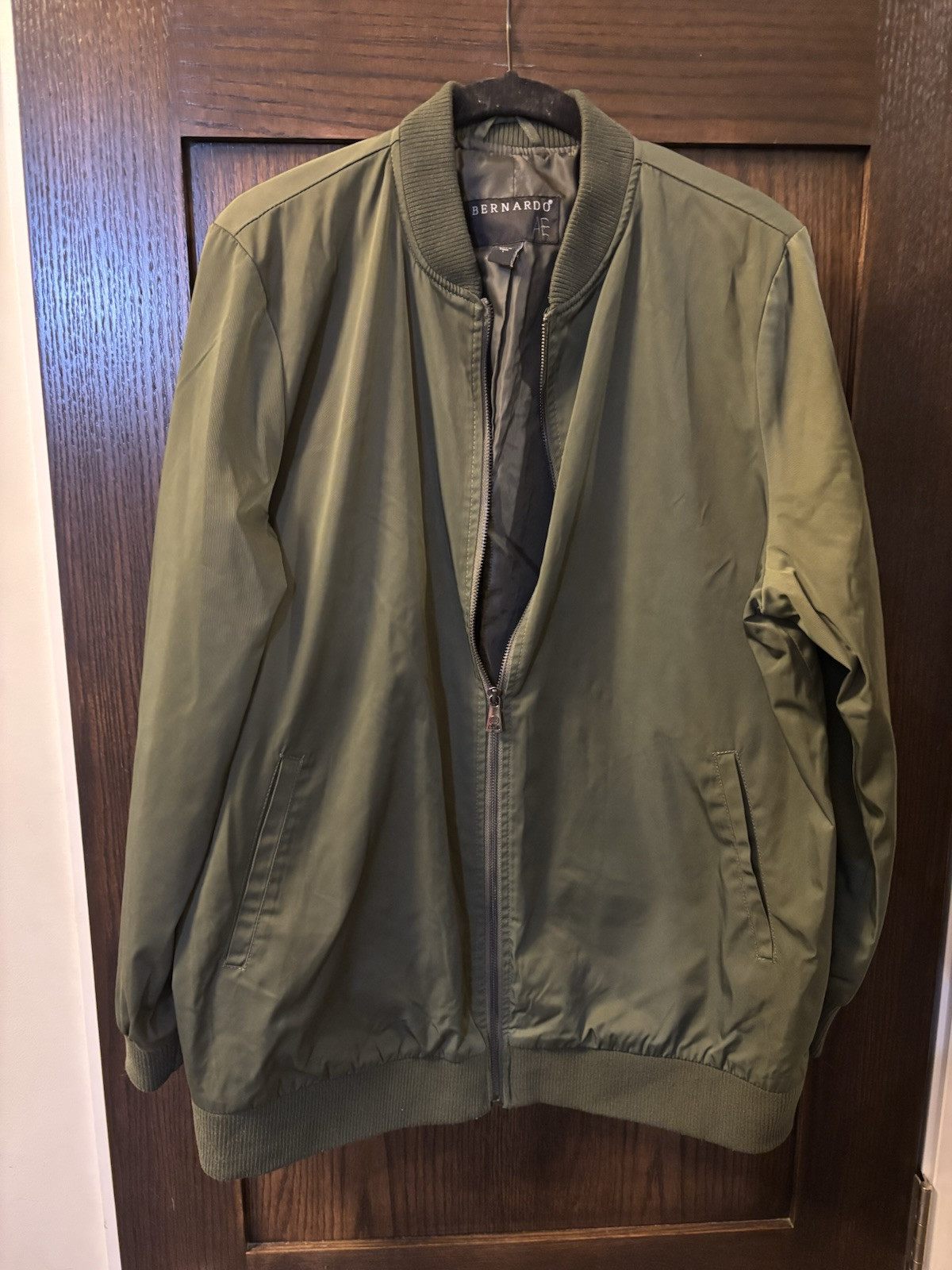Bernardo Mens Olive Green Bomber Jacket Full Zip Size Large L