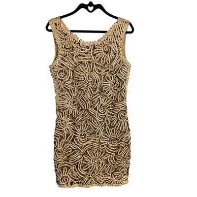 Save The Queen Sleeveless Tan Textured Piping Detail Sheath Dress Womens Medium