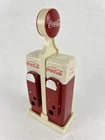 Vintage 1993 Coca Cola Gas Pump Salt Pepper Shaker Set w/ Stand Display READ