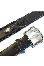 Nocona Belt Co Western Black Braided Leather Belt Sz 32 Etched Buckle N2475601