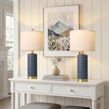 25'' Blue Table Lamps Bedroom Living Room Set of 2 Modern Ceramic Bedside Lamps