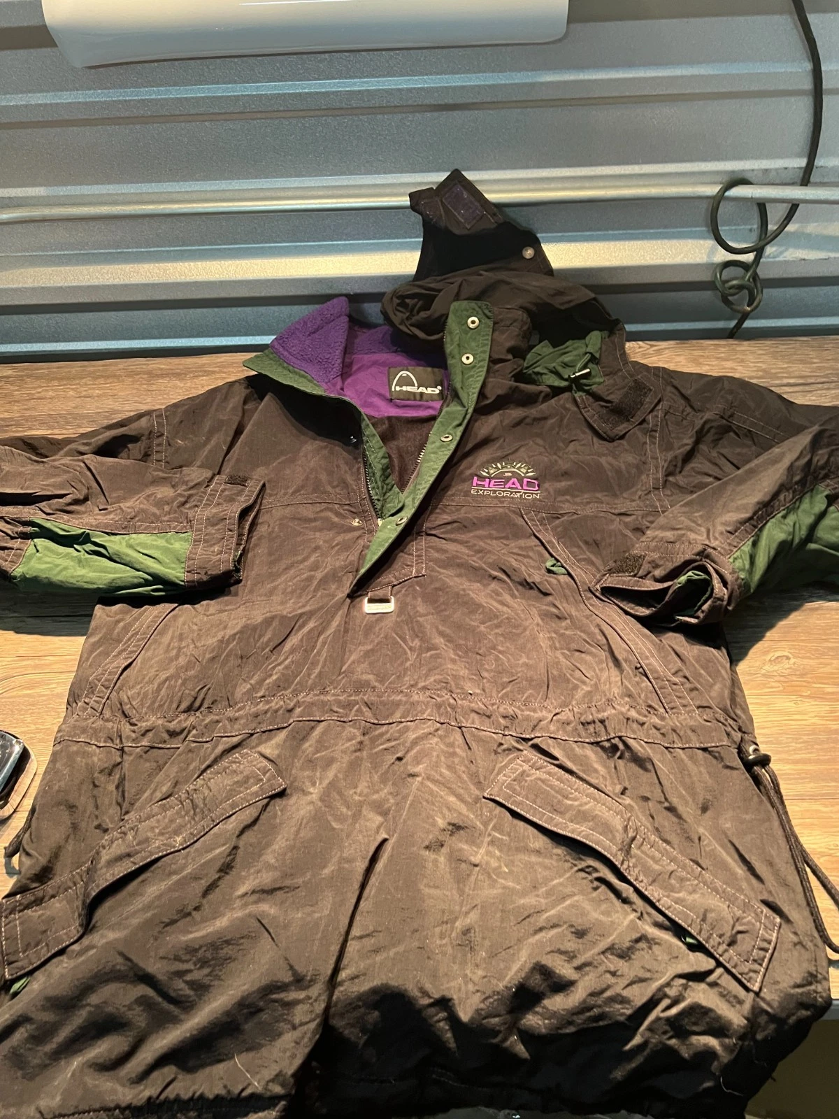 Head Exploration Vintage Jacket Mens Large Black Green Ski Parka Pull Over
