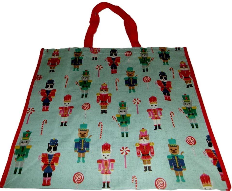HOMEGOOD'S CHRISTMAS~Reusable Tote Bag ~ 20" X 18" X 8" ~ CATS DRESSED AS NUTCRACKERS