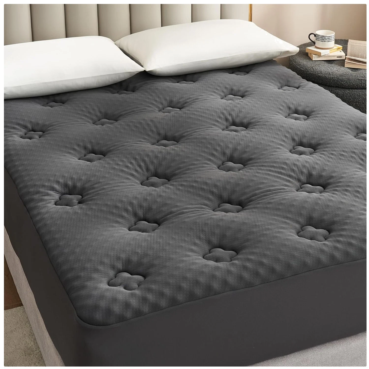 Charcoal Grey Queen Mattress Topper for Back Pain Relief