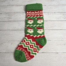 Vintage Wool Knit Christmas Stocking Santa Claus