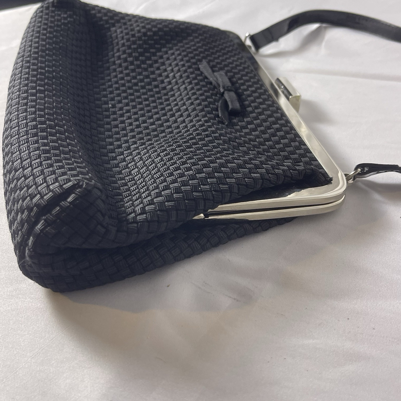 Vintage The SAK Black Clutch With Bow Handbag Purse