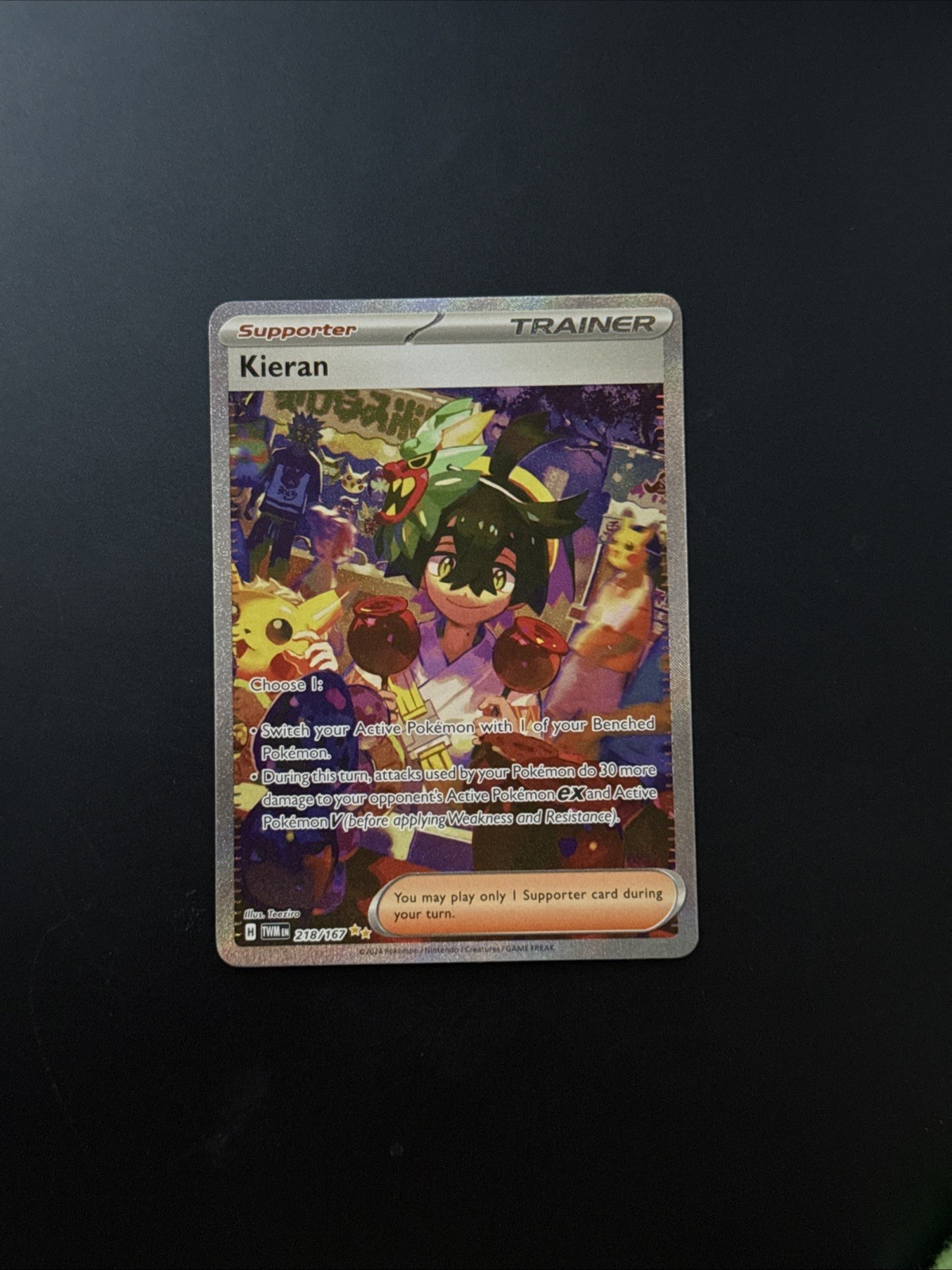 Pokémon Kieran Trainer Card 218/167 TWM TCG, Near Mint Condition