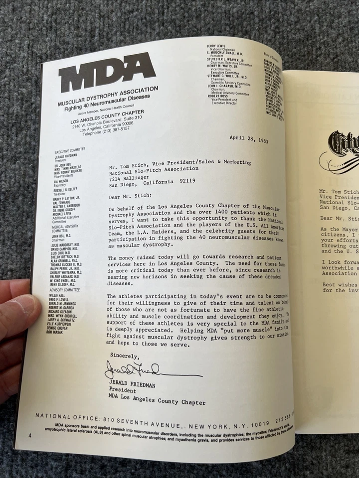 Los Angeles Raiders 1983 Charity Softball Game Program Muscular Dystrophy NFL - Image 3 of 4