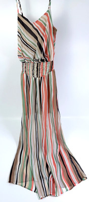 Fire Los Angeles Y2K Striped Maxi Dress Smocked Waist Boho Sundress Sleeveless