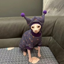 Sphynx Cat Clothing in Winter Warm 4-legged Fleece Sweet Floral Coat Hat Suit fo