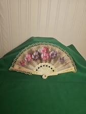 Vintage Hand Fan Folding Lace Made in Spanish Plastic Decor Painted