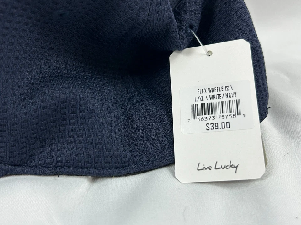 Black Clover Live Lucky Flex Waffle 12 White Navy Fitted L/XL Golf Hat/Cap - NWT - Image 4 of 4