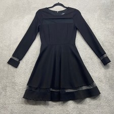Lulu's Dress Women’s Small Black Mesh Cutout Fit Flare Long Sleeve Party