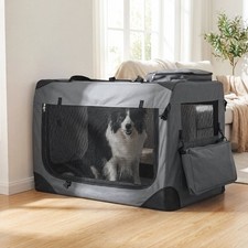 36" Collapsible Soft Dog Crate,Portable Dog Travel Crate w/Mesh Windows, 3 Doors