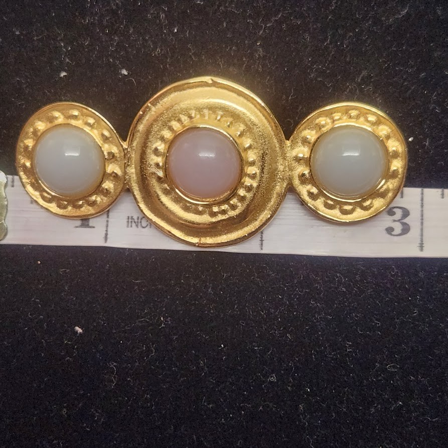 Vintage Givenchy Barpin Brooch Brushed Gold Pastel Gri poix  Glass Cabochons thumbnail 5