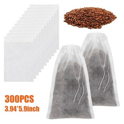 300 PCS Disposable PLA Tea Filter Bags with Drawstring   3.94x5.9in for Coffee