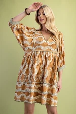 Gigio  by Umgee Tobacco Multi Printed V-Neck Mini Dress w/Ric-Rak Trim