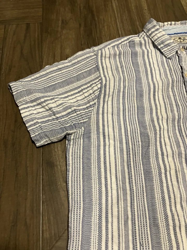 True Grit Button Down Shirt Cotton Linen Striped XL Chambray Blue  - Image 4 of 4