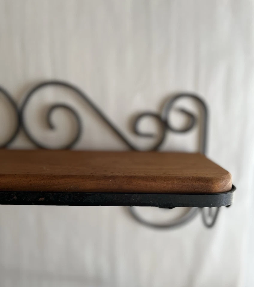 Vintage Wrought Iron and Wood Wall Shelf 18"L x 5"W x 7"H - Image 2 of 4