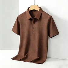 Men's Comfortable Short Sleeve Polo Shirt Weave Pattern Contrast Collar