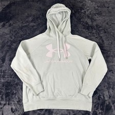 Under Armour Hoodie Womens Large Mint Green Pink Logo Rival Fleece Pullover 2260