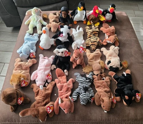 Ty Beanie Babies LOT of 24 in photo ~ Vintage Stuffed Animals w TAGS 1990s Plush