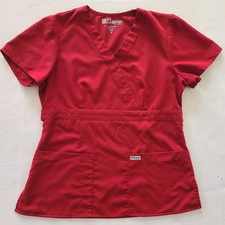 Grey's Anatomy By Barco Scrub Top Women's M Red Rust V-Neck Short Sleeve Buttons
