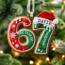 Funny 67 Meme Christmas Ornament, Teen Slang Custom Name Ornament, Gen Z