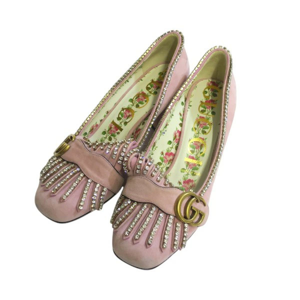 GUCCI 501002 GG Marmont Suede Rhinestone Heel Pumps #36 1/2 Approx. 23.5cm [ Yok
