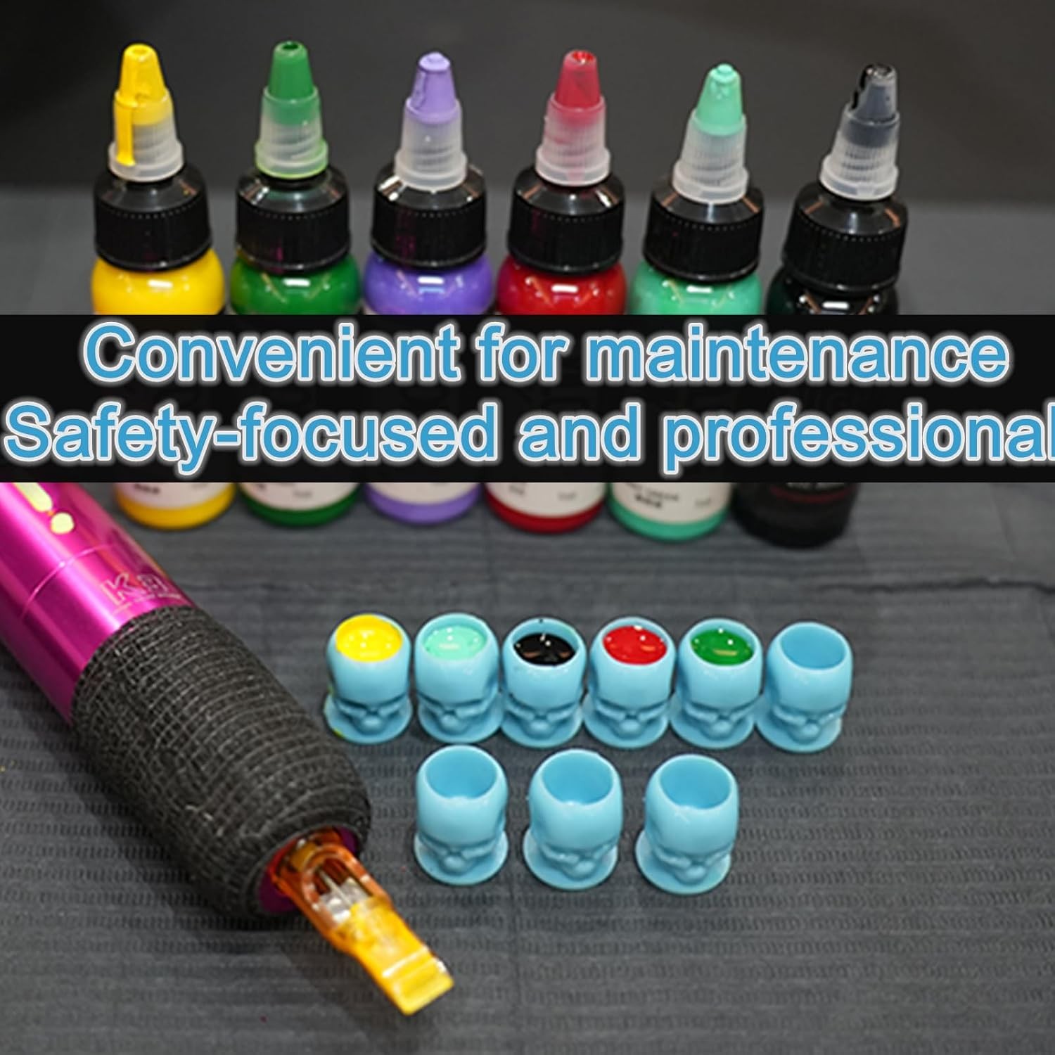 как выглядит Disposable Tattoo Ink Cups with Base, 60Pcs/Set Skull Design Ink Caps, 4 Colors фото