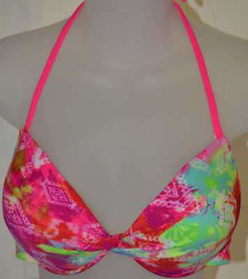 Women's Rue Bleu Hot Pink Multi Color Geo Bikini Push Up Swim Top Sizes S, M, XL