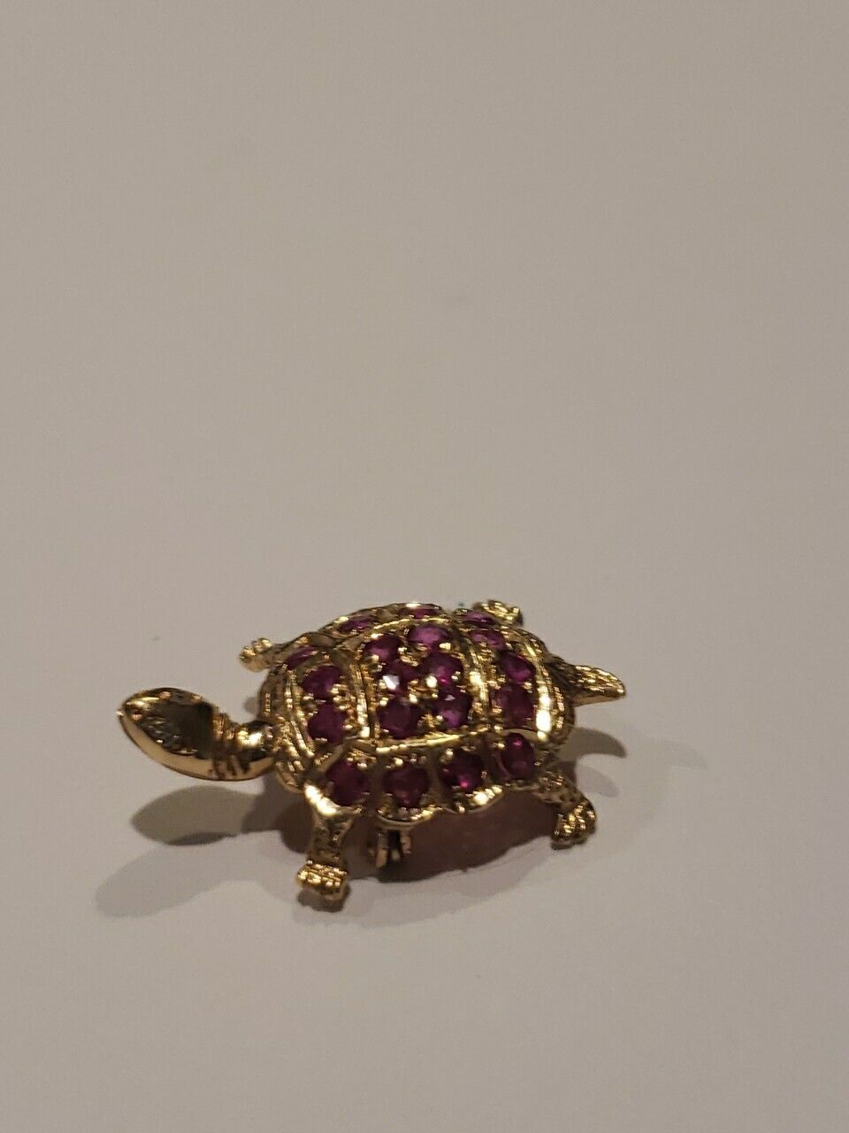 Vintage Gold and Ruby Turtle Brooch Pin Diamond E… - image 1