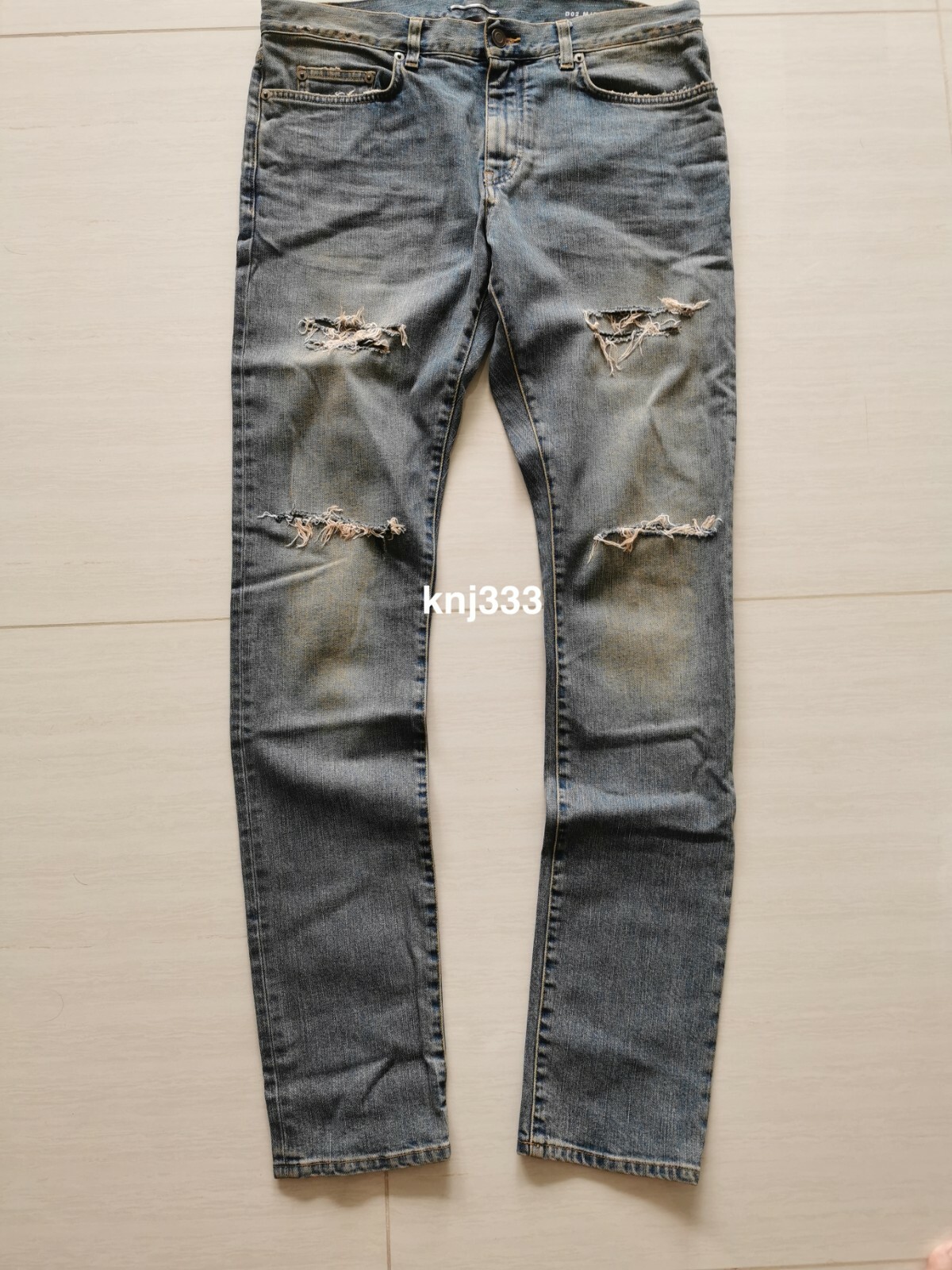 Jeans strappati indaco Saint Laurent Paris Hedi Slimane taglia 34