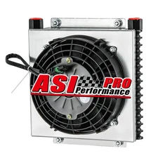 Stacked Plate Hot Rod Engine Transmission Oil Cooler 1/2" NPT with Shroud Fan