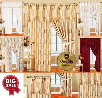 Gefütterte Vorhänge Malta Paar Bleistiftfalte Jacquard mit Querbehalt & Raffbändern
