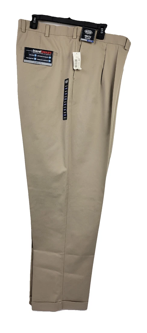 Roundtree Yorke Travel Smart Khaki Classic Fit Pleated non iron Big Man Pants