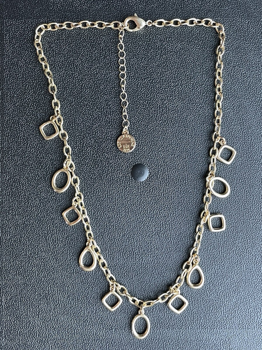 VINTAGE SIGNED LIZ CLAIBORNE GOLD TONE CIRCLE LINK NECKLACE