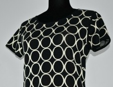 Max Mara Sz L Short Slv Knit Dress Stretch A Line Shift Black Off White Circles