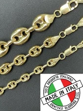 14k Gold Plated 925 Silver Puffed Mariner Link Chain Necklace Bracelet 6-12mm