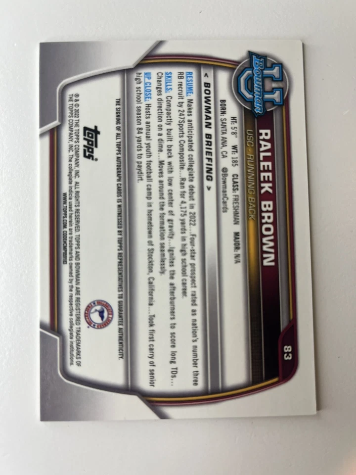Bowman Chrome University Raleek Brown 1st Auto Arizona State Sun Devil - Image 2 of 3